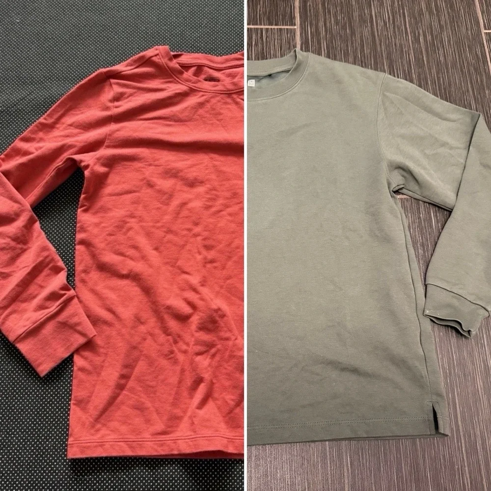 Uniqlo Lot Of 2 Heattech Airism Kids 9-12 Crew Neck Long Sleeve Top Base Layer
